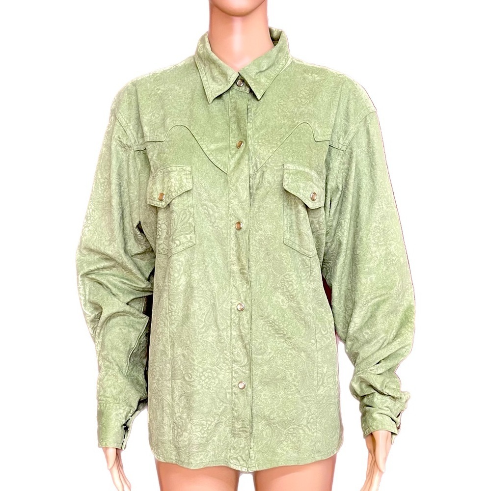 Faux Suede Pearl Snap Western Shirt Size XL